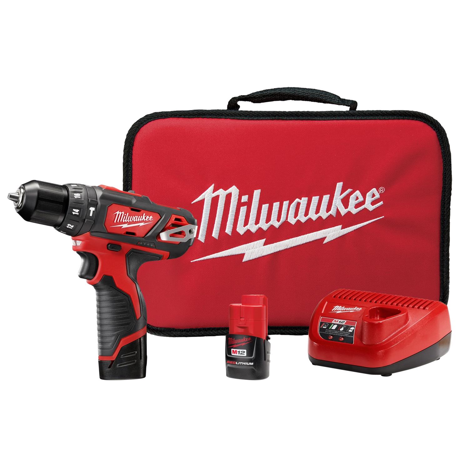 Milwaukee M12 12 V 3/8 in. Brushed Cordless Hammer Drill Kit (Battery \u0026 Charger) - Intensery