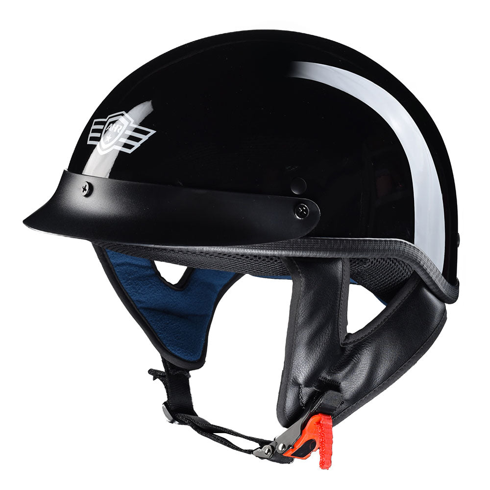 1/2 Open Face Motorcycle Helmet DOT Glossy Black S M L XL OptS(55-56cm) - Intensery