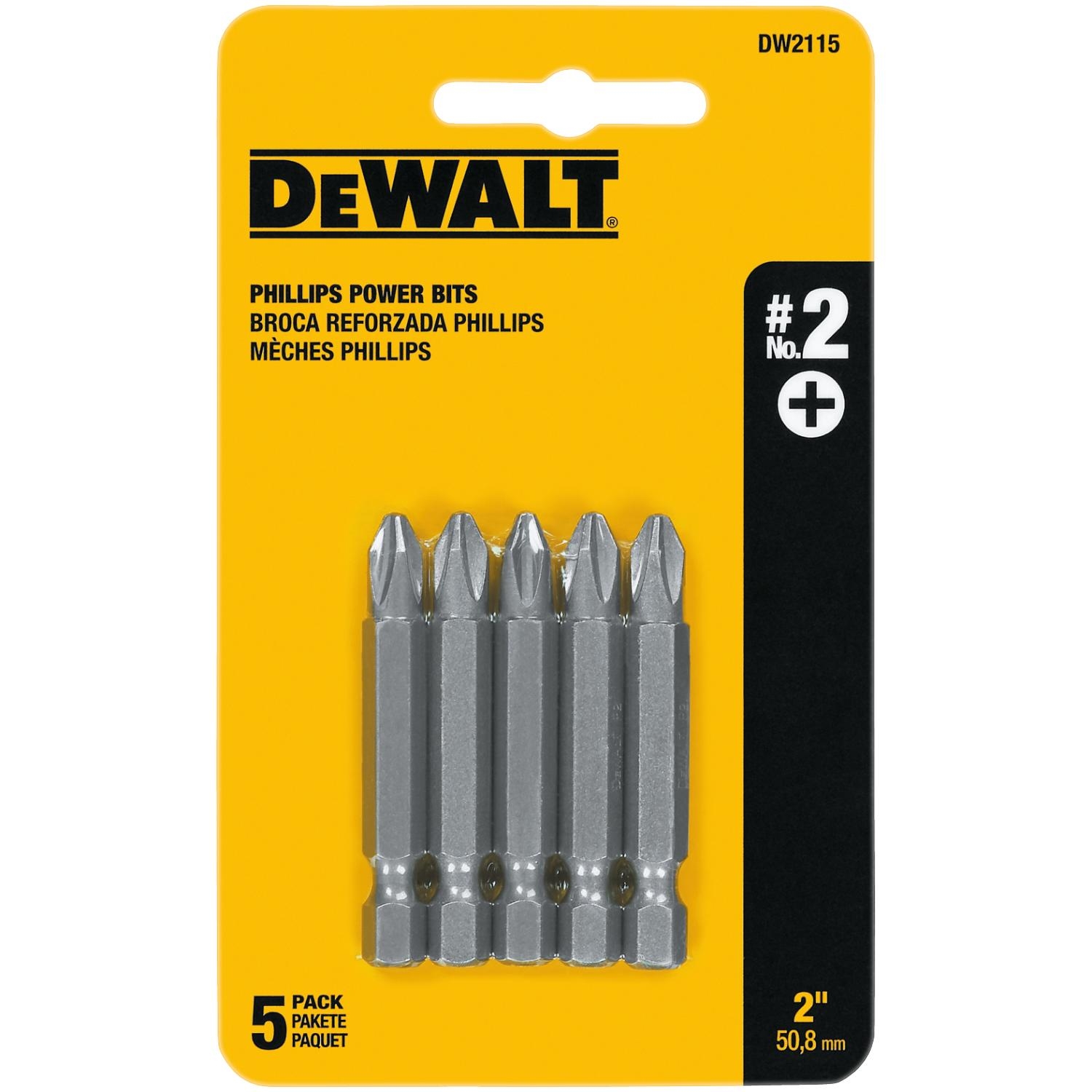 DeWalt Phillips #2 X 2 in. L Power Bit Heat-Treated Steel 5 pc - Intensery