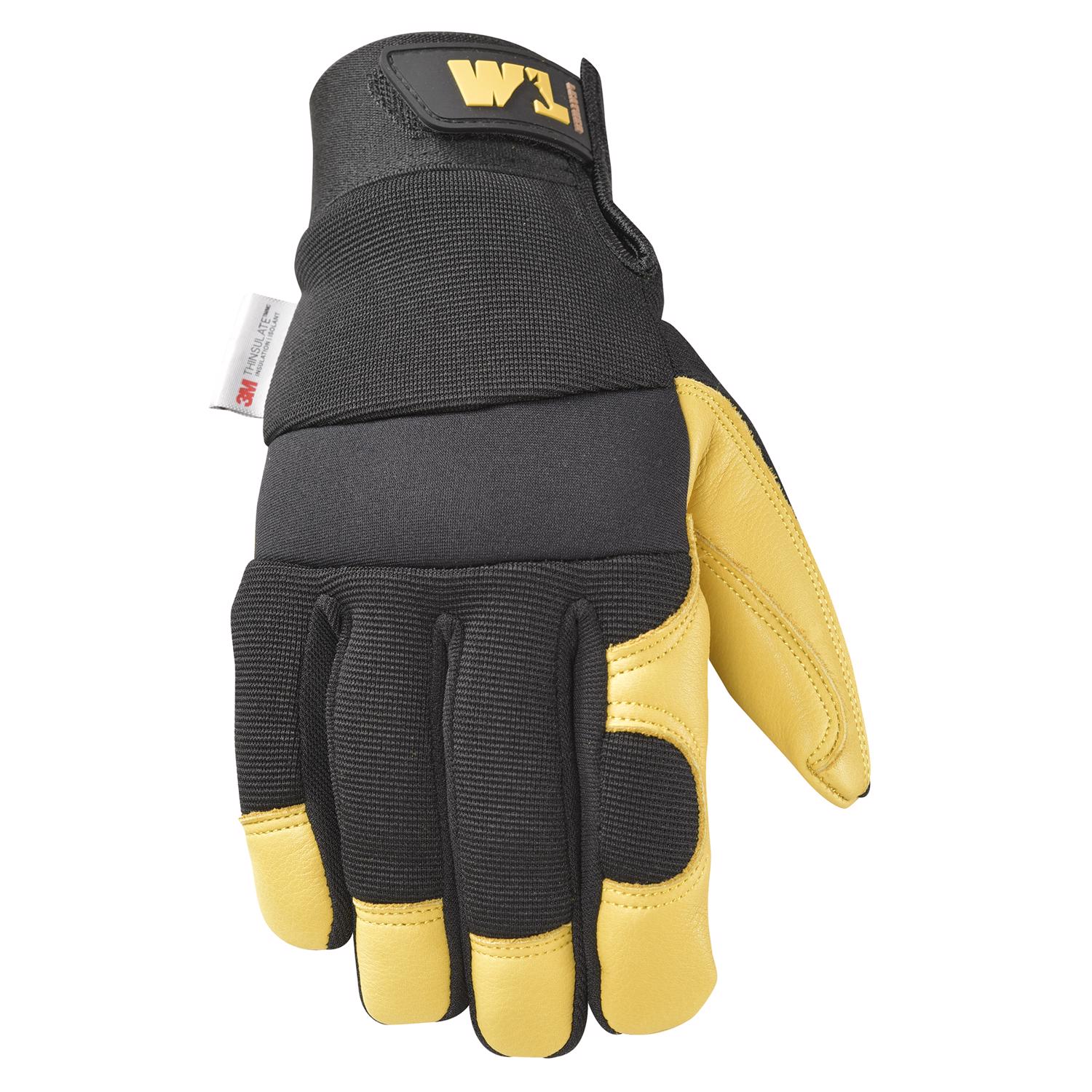 Wells Lamont Men\u0027s Saddletan Grain Winter Work Gloves Black/Yellow M 1 pair - Intensery