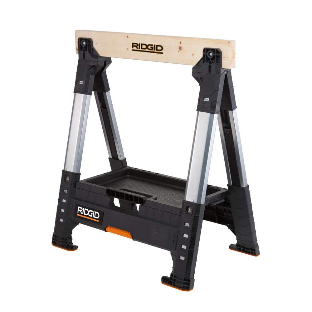 RIDGID 32 in. Polypropylene Folding Sawhorse with Adjustable Metal Legs 230710 - Intensery
