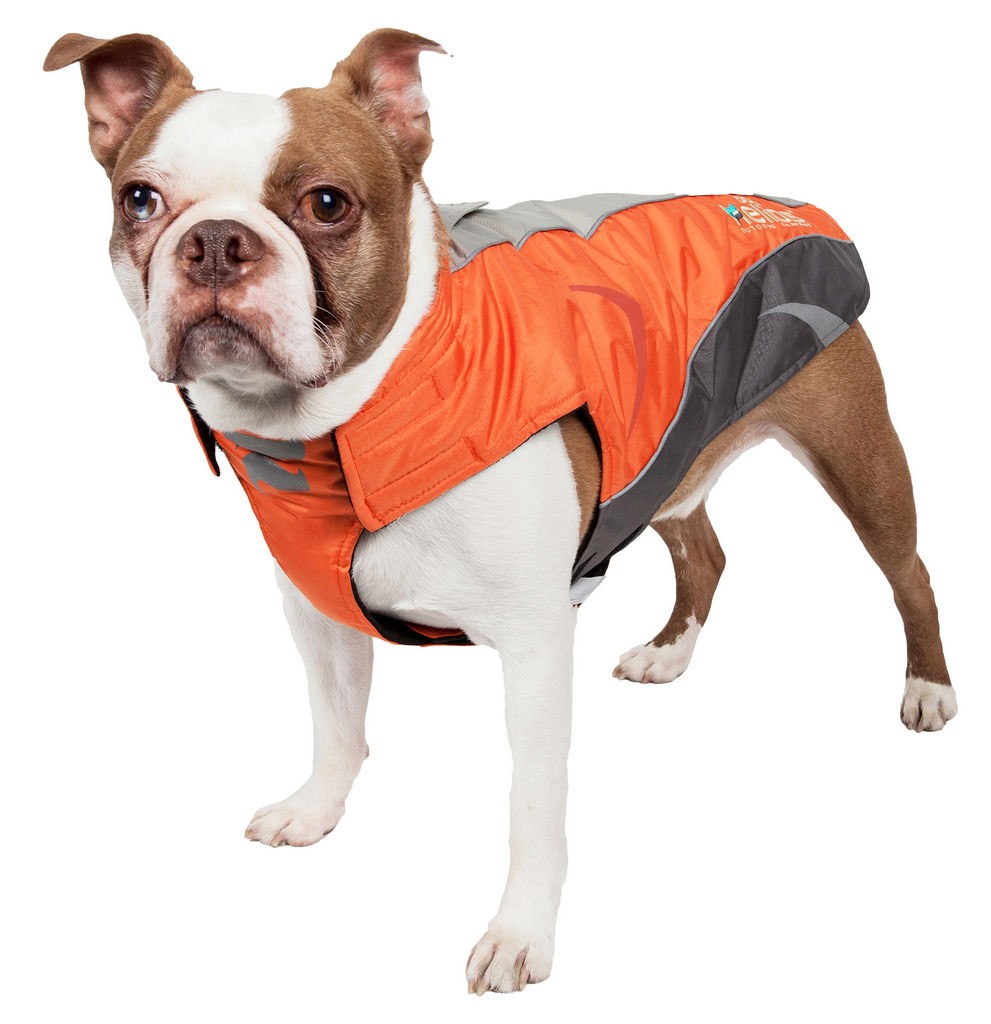 Helios Altitude-Mountaineer Wrap-Velcro Protective Waterproof Dog Coat w/ Blackshark technology in Orange， Charcoal Grey， Light Grey (Medium) - Pet Li - Intensery