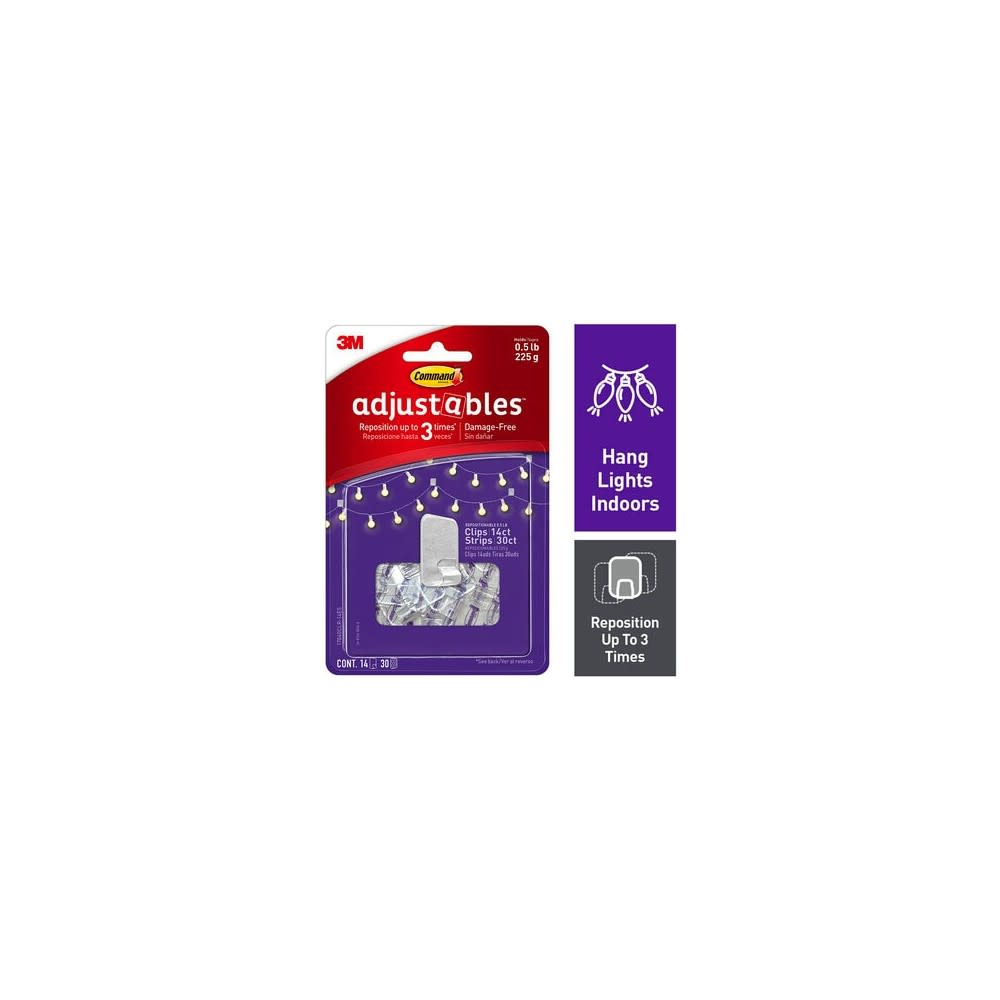 3M Command Adjustables Small Repositionable Wall Clip 14pk - Intensery