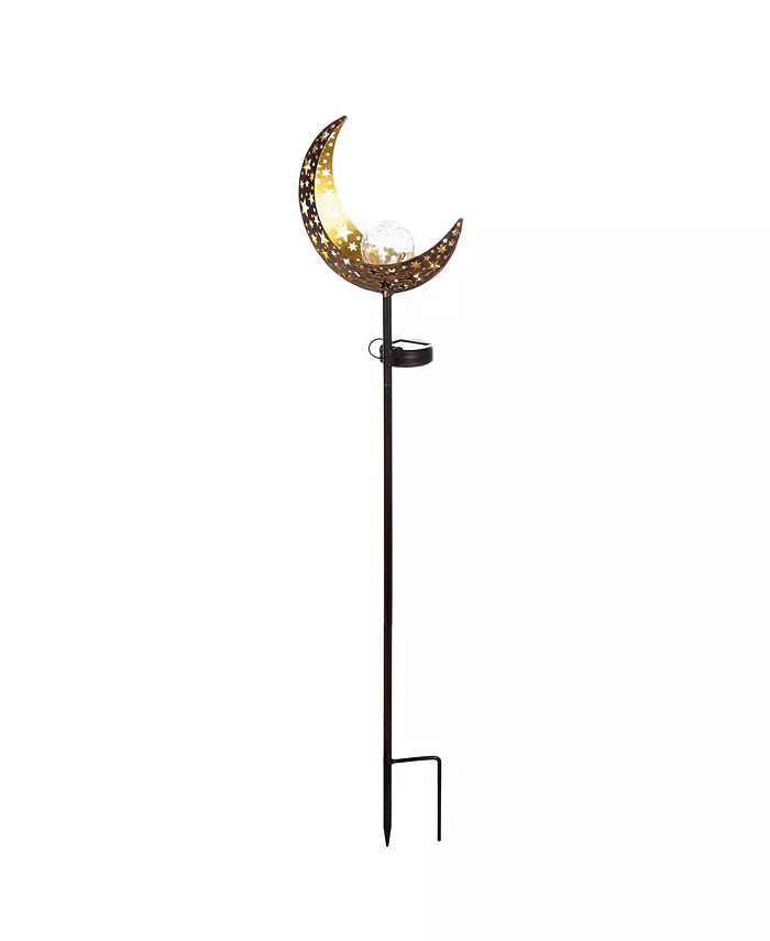 Evergreen Garden Outdoor Decor Solar Garden Stake w Crackle Glass Globe， Moon - Intensery