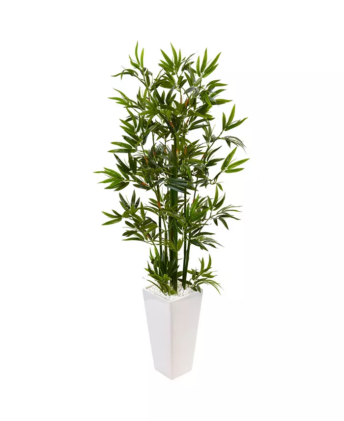 Nearly Natural 4.5' Bamboo Artificial Tree in White Tower Planter - Intensery