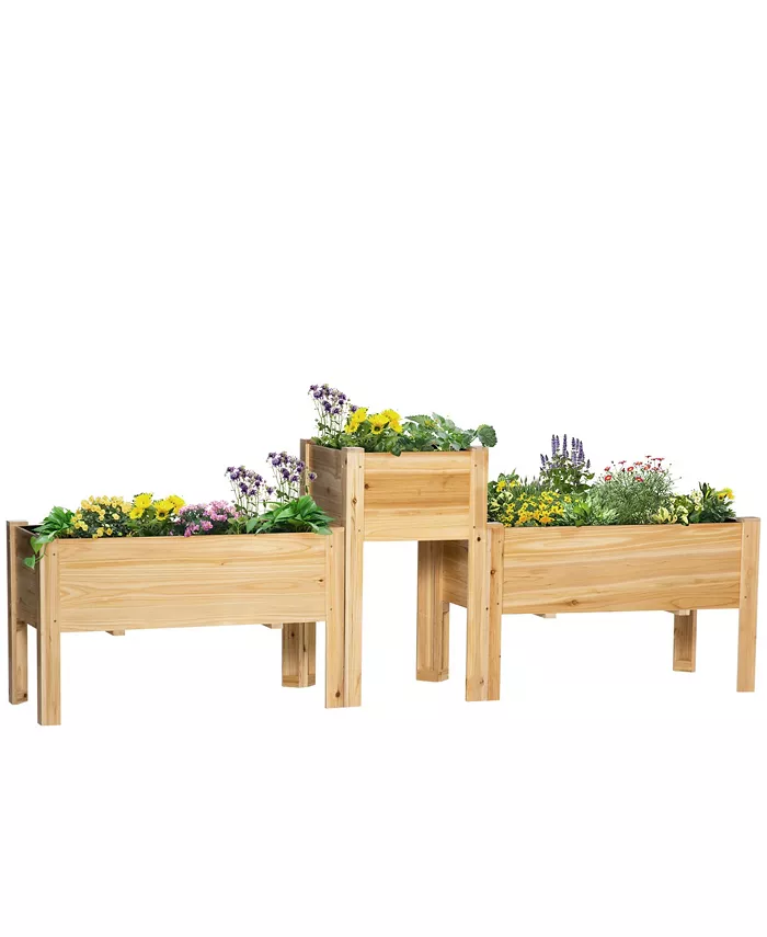 Outsunny Raised Garden Bed， Set of 3 Wood Box Trough Planters， Draining - Intensery