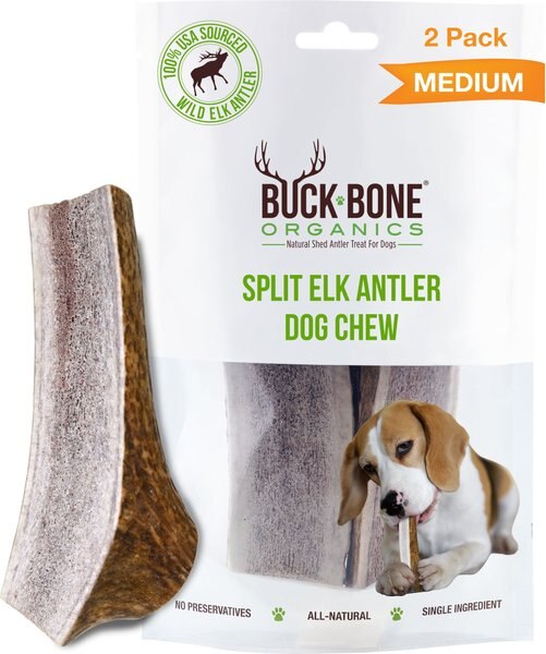 Buck Bone Organics Split Elk Antler Dog Treats， 2 count bag， Medium - Intensery