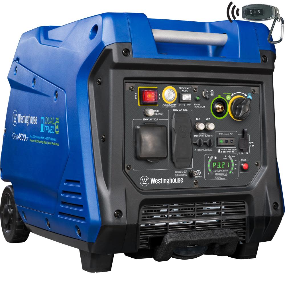 Westinghouse iGen Dual Fuel Inverter Portable Generator 3700 Rated 4500 Surge Watt with Remote Start - Intensery
