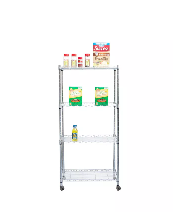 Mind Reader 4 Tier Adjustable Heavy Duty Metal Storage Rack Shelving Unit with Wheels - Intensery