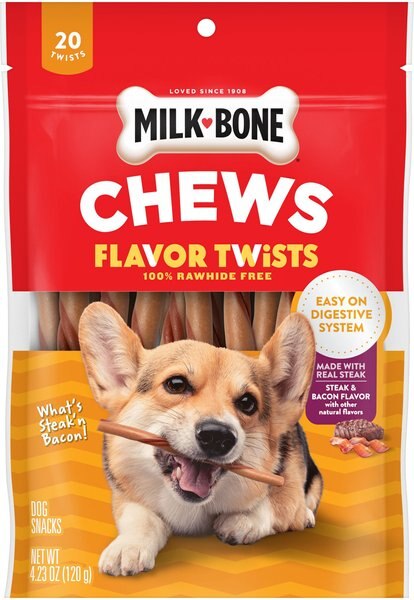 Milk-Bone Flavor Twists Chews What's Steak'n Bacon Dog Treats - Intensery