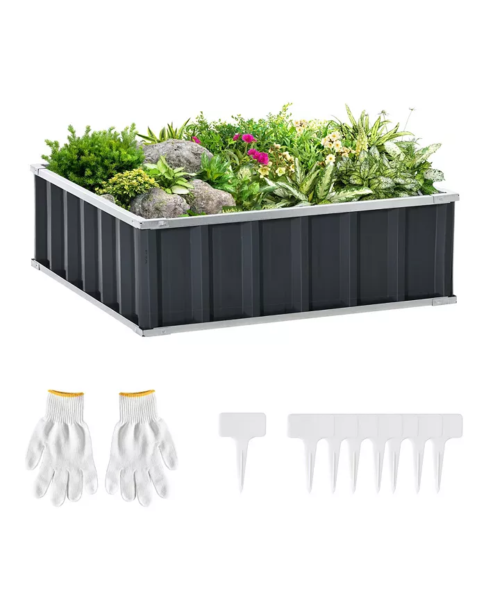 Outsunny Metal Raised Garden Bed No Bottom Planter Box w  Gloves for Backyard - Intensery
