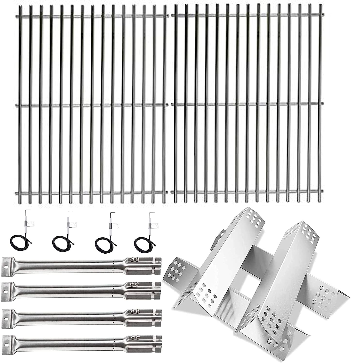 Repair Kit for Master Forge 1010037, 1010048 4 Burner Gas Grills, Grates, Burners, Heat Plates Set - Intensery