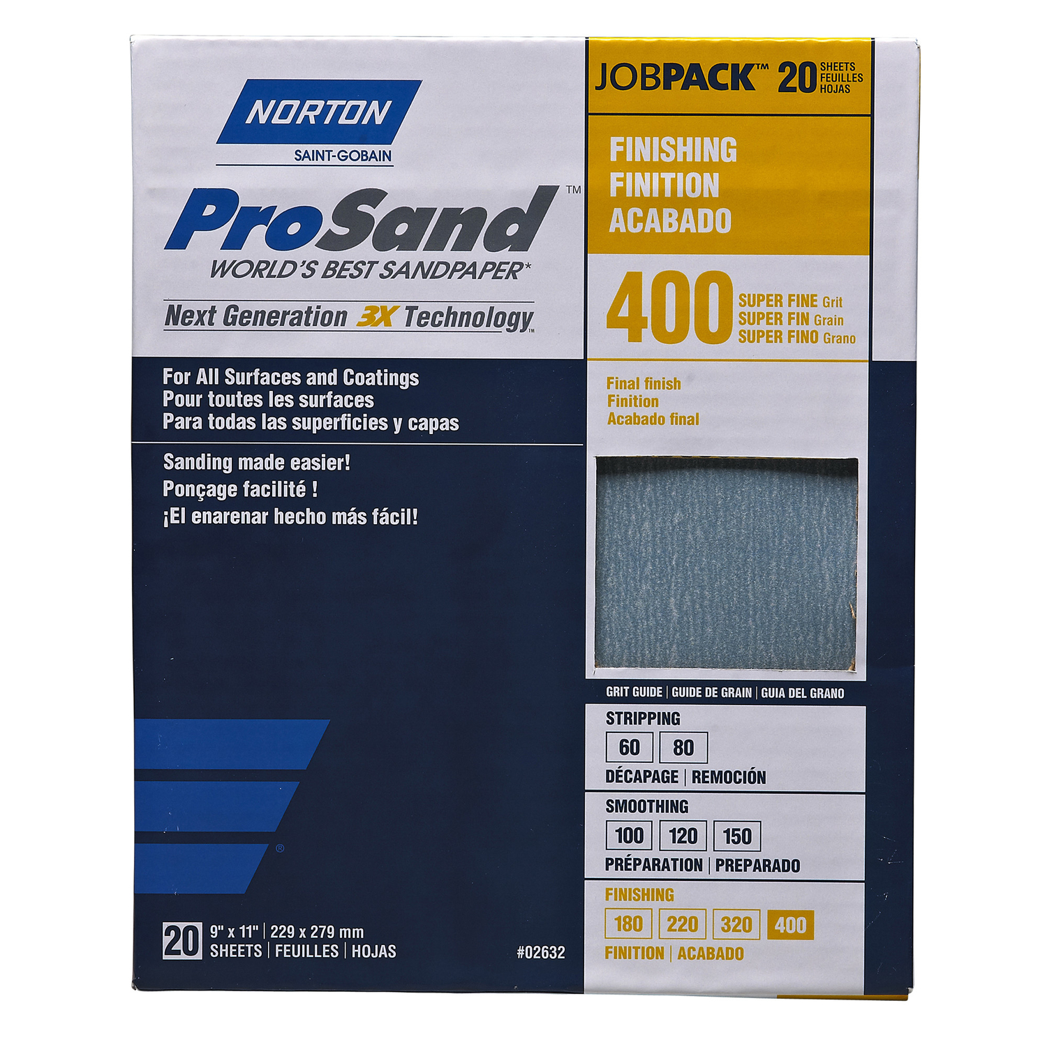 Norton ProSand 11 in. L X 9 in. W 400 Grit Aluminum Oxide Sandpaper 20 pk - Intensery