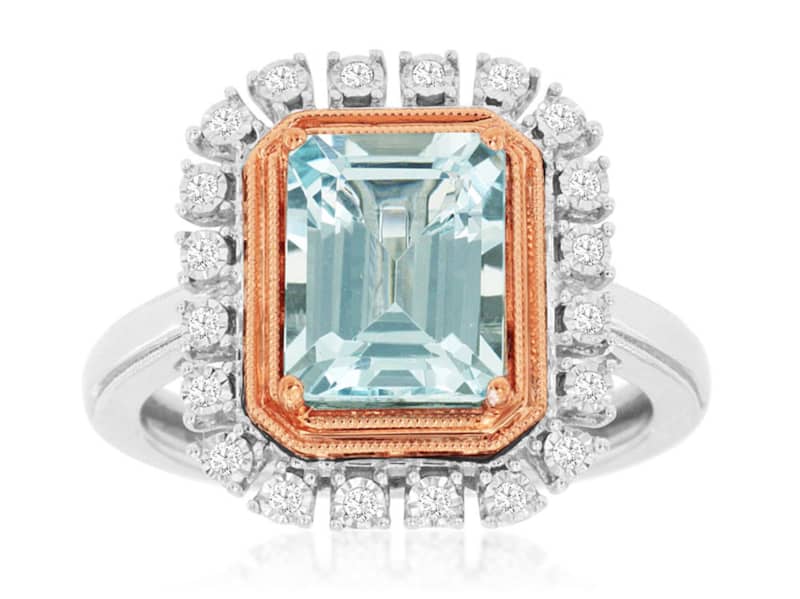 Royal Jewelry 14K White Gold Diamond and Aquamarine Ring - Intensery