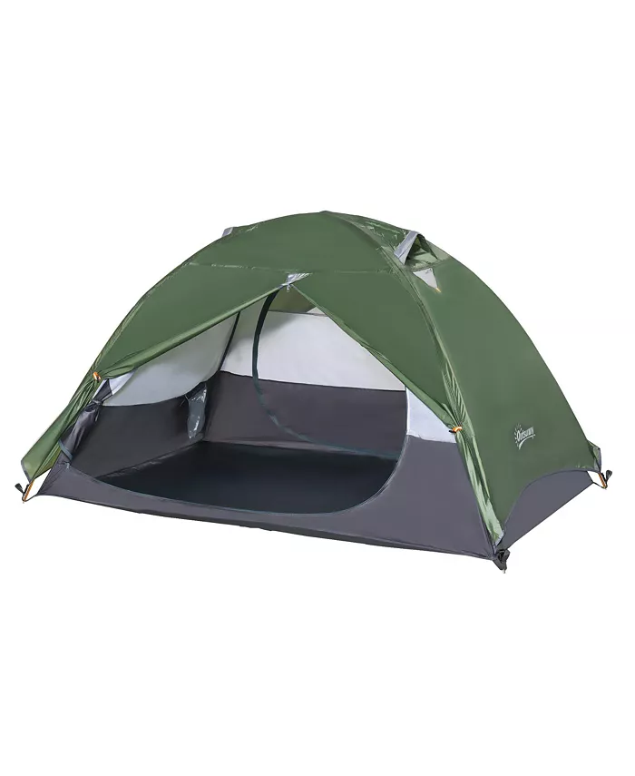 Outsunny 2 Person Camping Tent Backpacking Tent with Water-Fighting Polyester Rain Cover， 4 Mesh Windows for Air， Carry Bag - Intensery