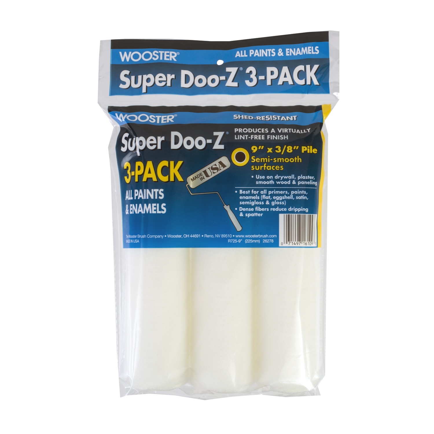 Wooster Super Doo-Z Fabric 9 in. W X 3/8 in. Paint Roller Cover 3 pk - Intensery