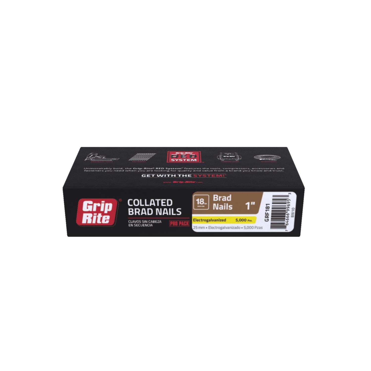 Grip-Rite 1 in. 18 Ga. Straight Strip Electro Galvanized Finish Nails 5000 pk - Intensery