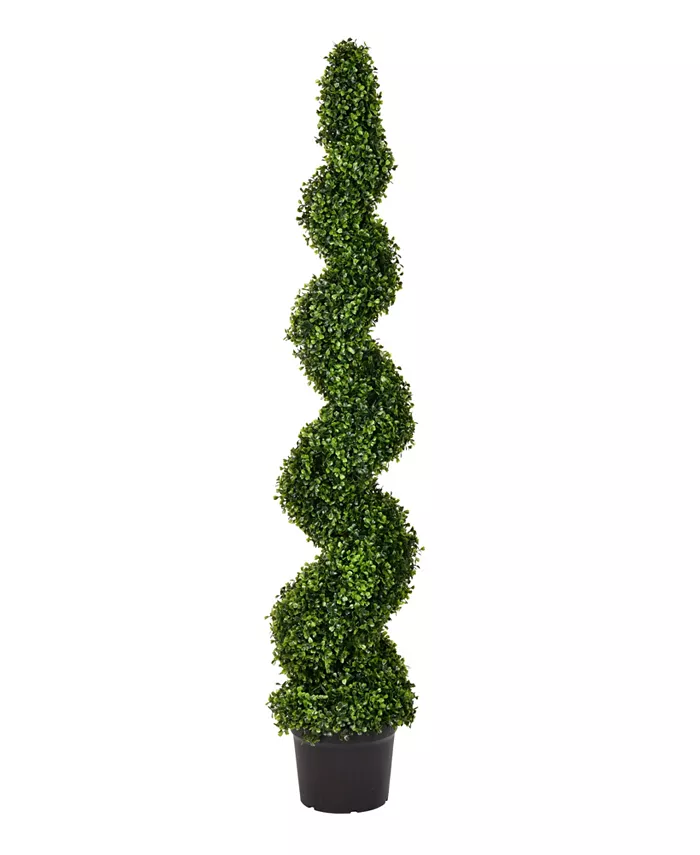 Vickerman 5' Artificial Potted Green Boxwood Spiral Tree - Intensery