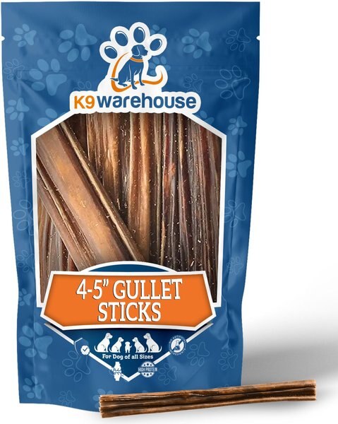 K9warehouse Gullet Sticks 4 to 5-inch Beef Flavored Dog Chews， 16-oz pouch - Intensery