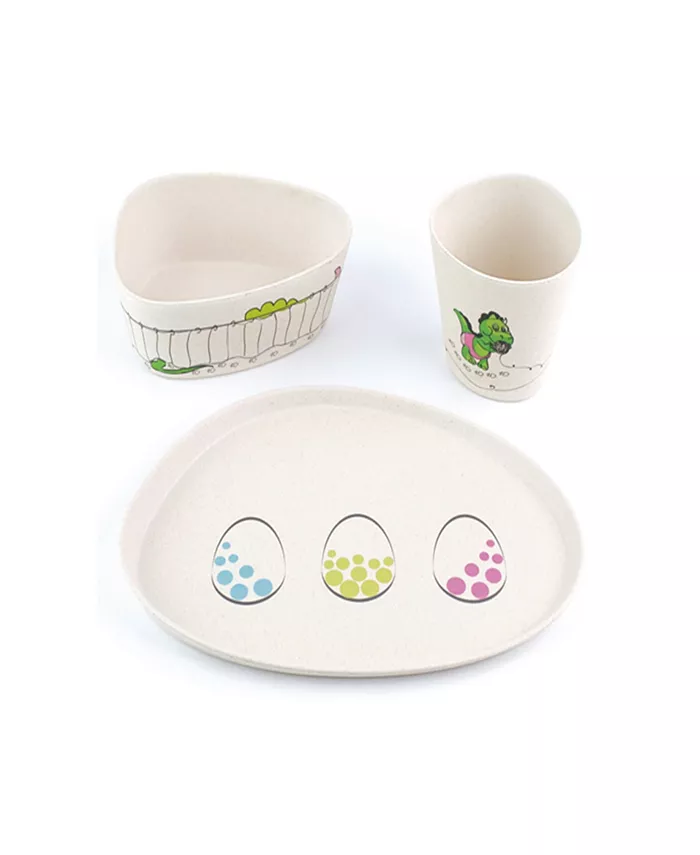 Peterson Housewares Bamboo Fibre Kids Dinnerware Dinosaur Set， 3 Piece - Intensery