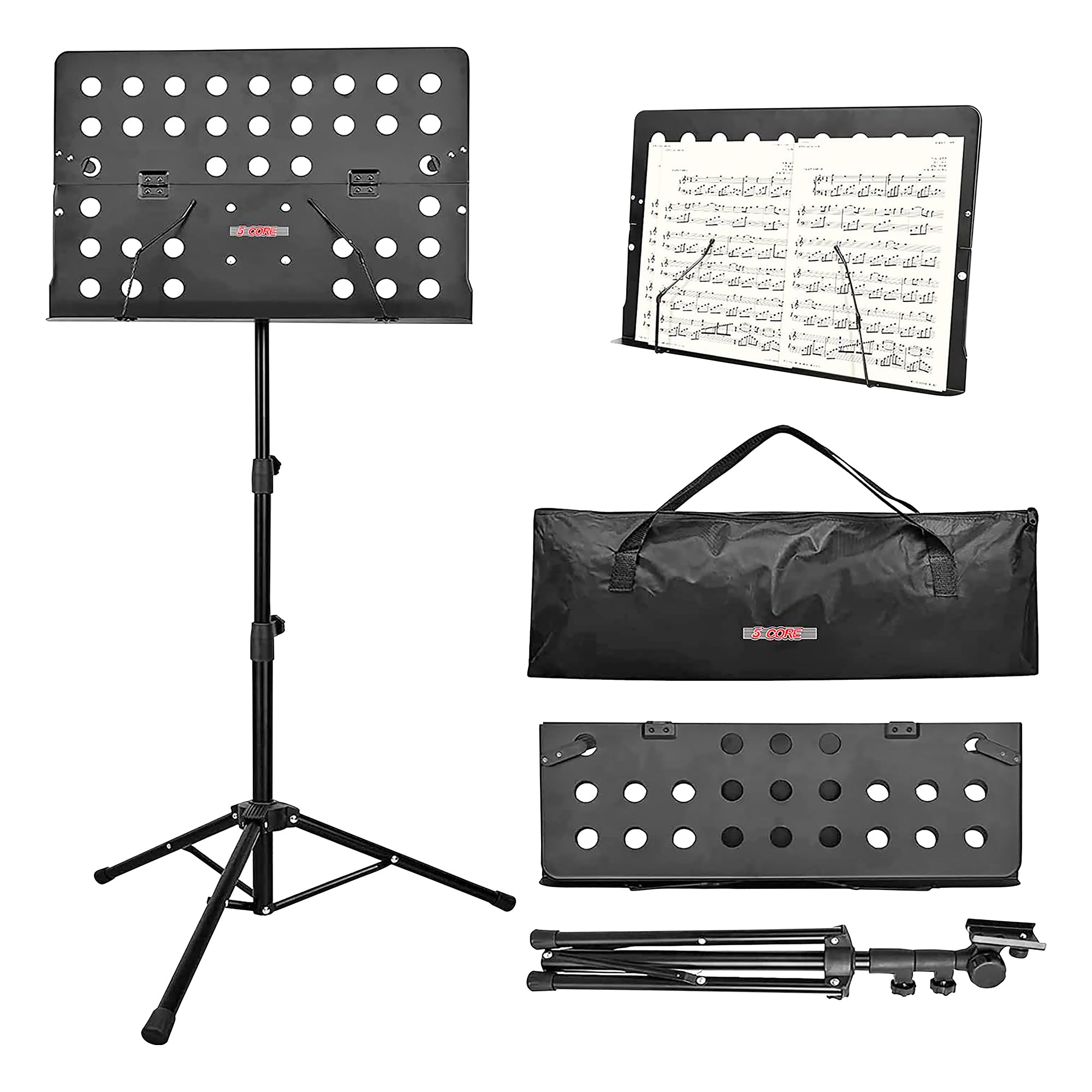 5 Core Music Stand for Sheet Music Folding Portable Stands Light Weight Book Clip Holder Music Accessories and Travel Carry Bag MUS FLD HD - Intensery