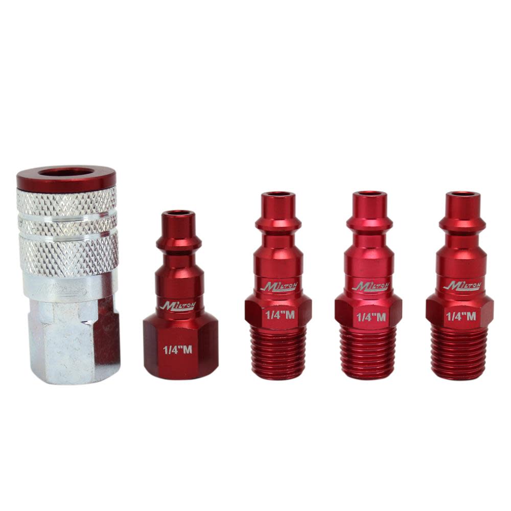 ColorFit® by Milton® S-305MKIT Coupler and Plug Kit(M-Style， Red)1/4 NPT， (5-Piece) - Intensery