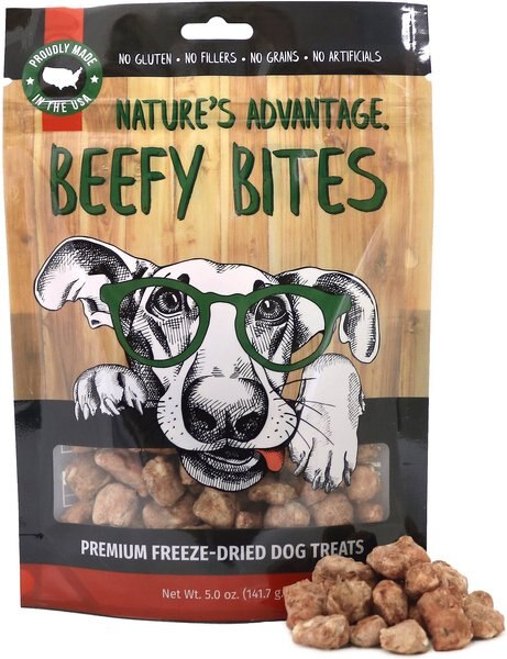 Nature's Advantage Grain-Free Beefy Bites Freeze-Dried Dog Treats， 5-oz bag - Intensery
