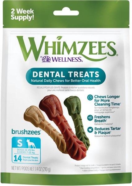 WHIMZEES Brushzees Daily Grain-Free Small Dental Dog Treats， 14 count - Intensery