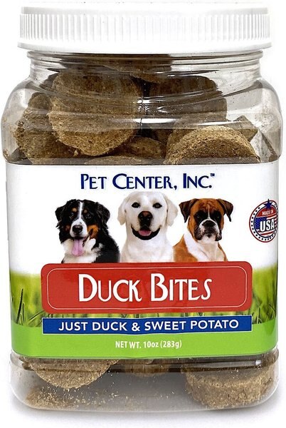 Pet Center Duck Bites Dog Treats， 10-oz tub - Intensery
