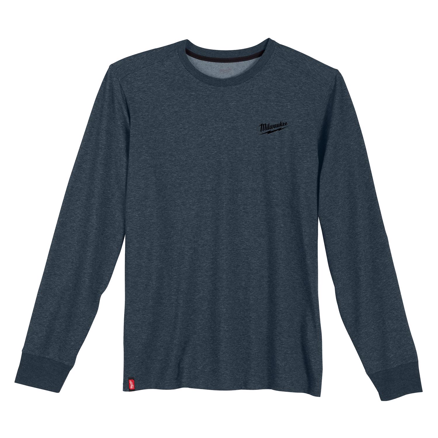 Milwaukee XL Long Sleeve Men\u0027s Round Neck Blue Hybrid Work Tee Shirt - Intensery