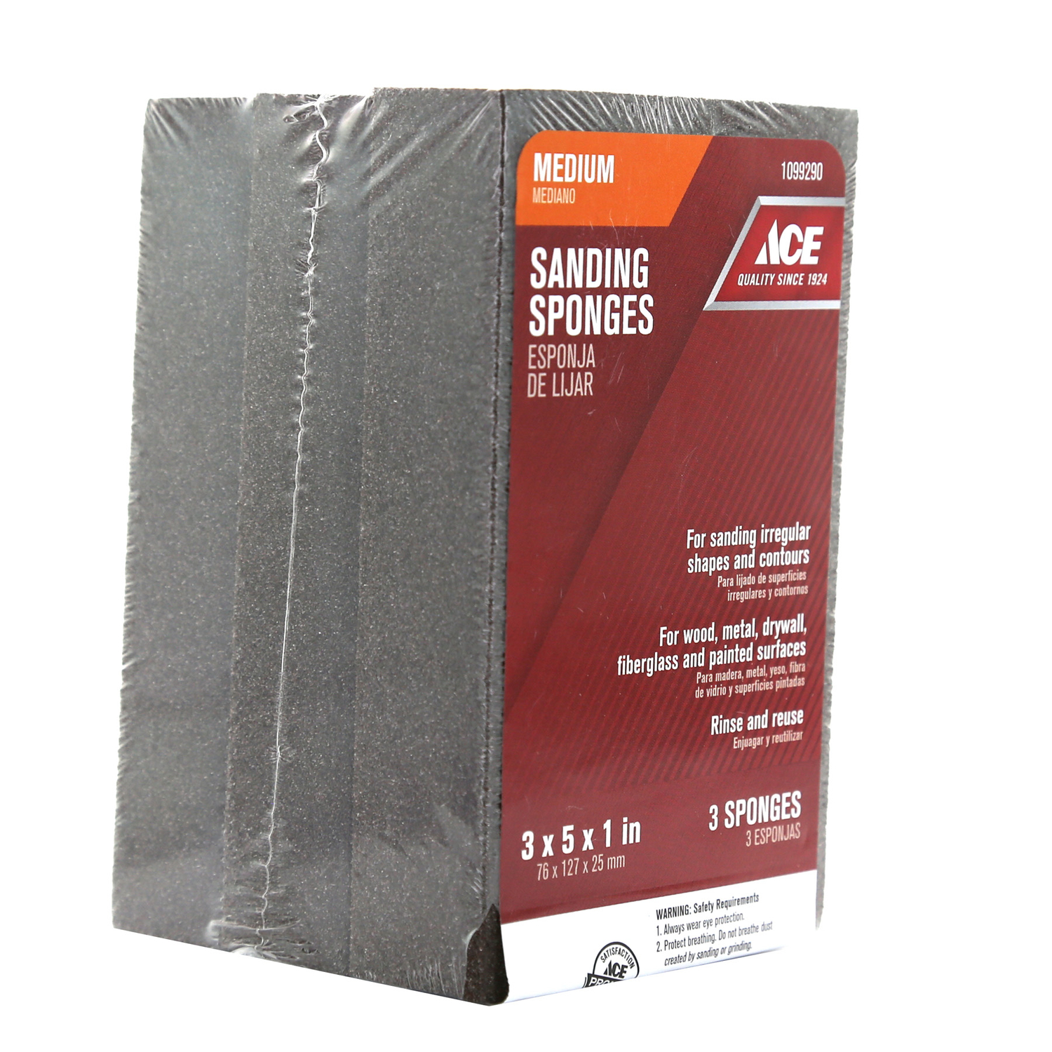 Ace 5 in. L X 3 in. W X 1 in. 80 Grit Medium Extra Large Sanding Sponge - Intensery