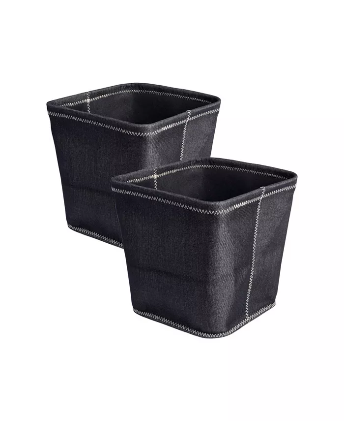 Design Imports Polyester Bin Zig-Zag Stitch Variegated Trapezoid Set of 2 - Intensery