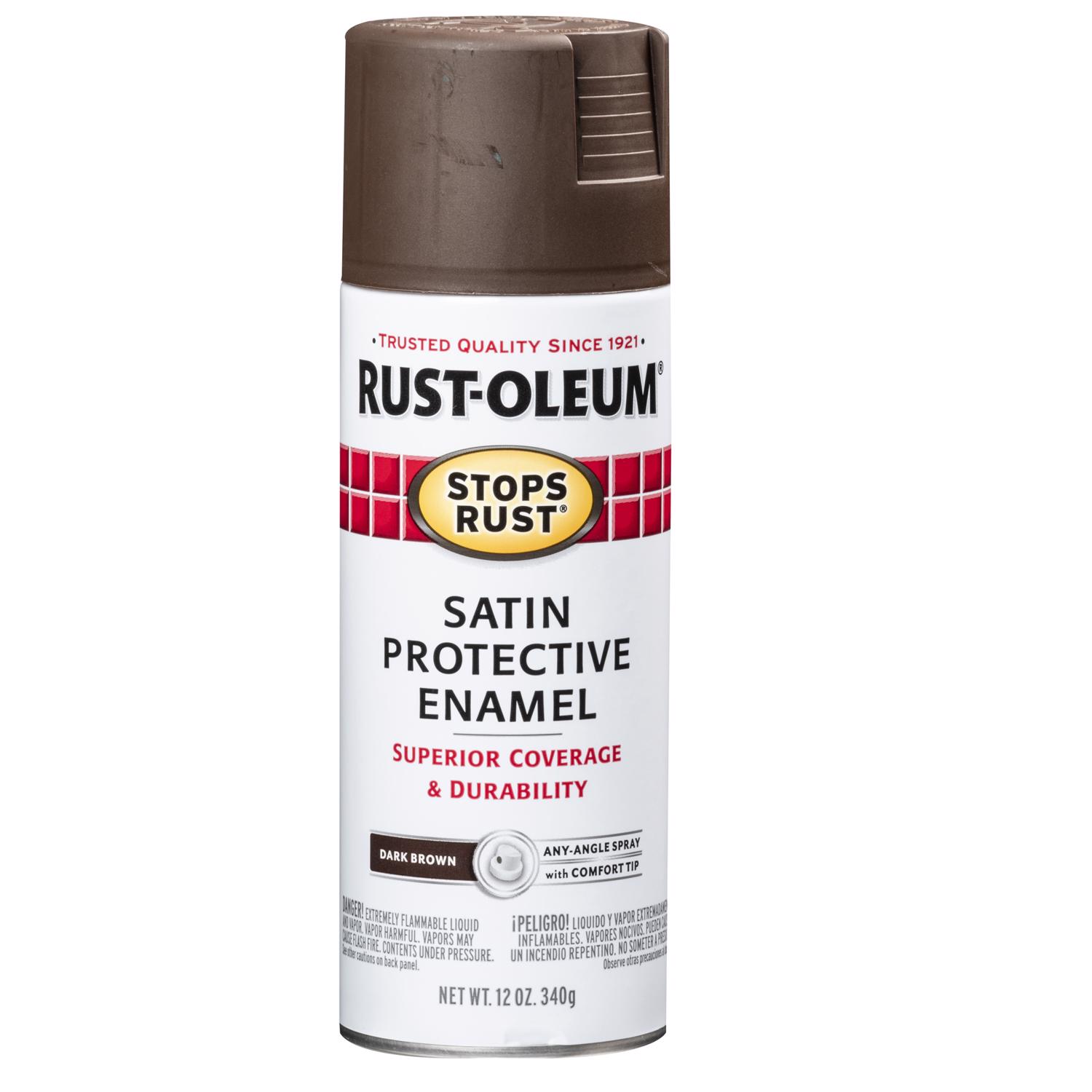 Rust-Oleum Stops Rust Satin Dark Brown Protective Enamel Spray Paint 12 oz - Intensery