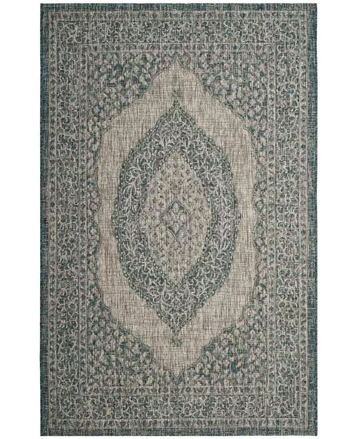Safavieh Courtyard Light Gray and Teal 8' x 11' Sisal Weave Outdoor Area Rug - Intensery