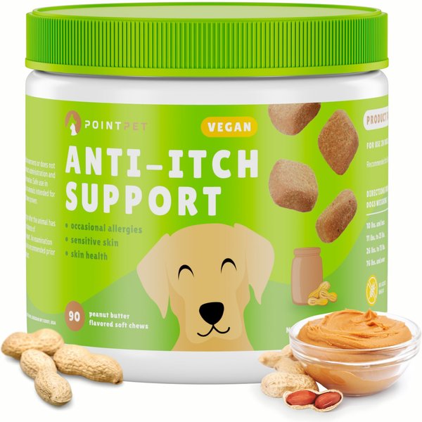 PointPet Anti-Itch Support Peanut Butter Flavored Dog Soft Chews Supplement， 90 count - Intensery
