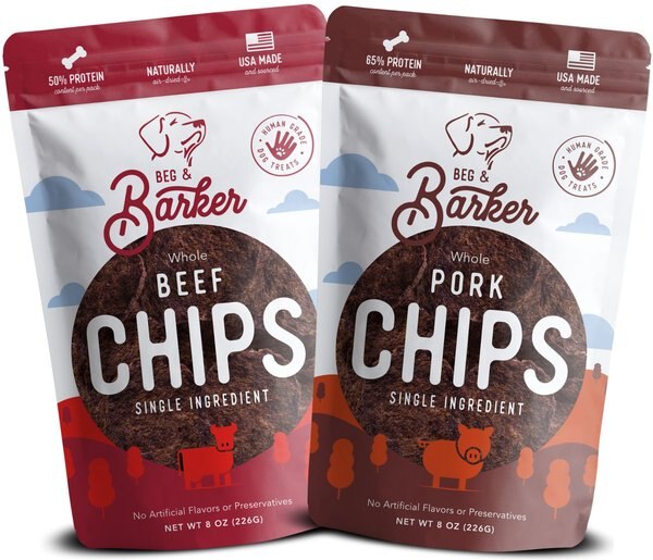 Beg and Barker Hog 'n Hoof Combo Whole Pork and Beef Chips Natural Single Ingredient Dog Treats - Intensery