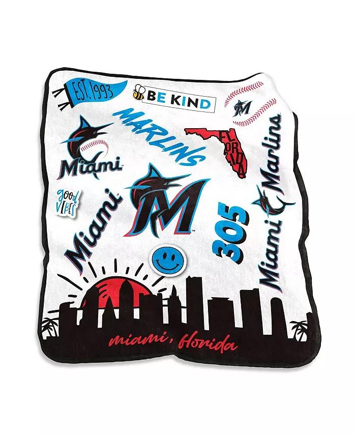 Logo Brands Miami Marlins 50'' x 60'' Native Raschel Plush Throw Blanket - Intensery