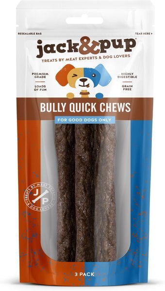 Jack and Pup Bully Quick Chews 12-in Dog Treats， 3 count - Intensery