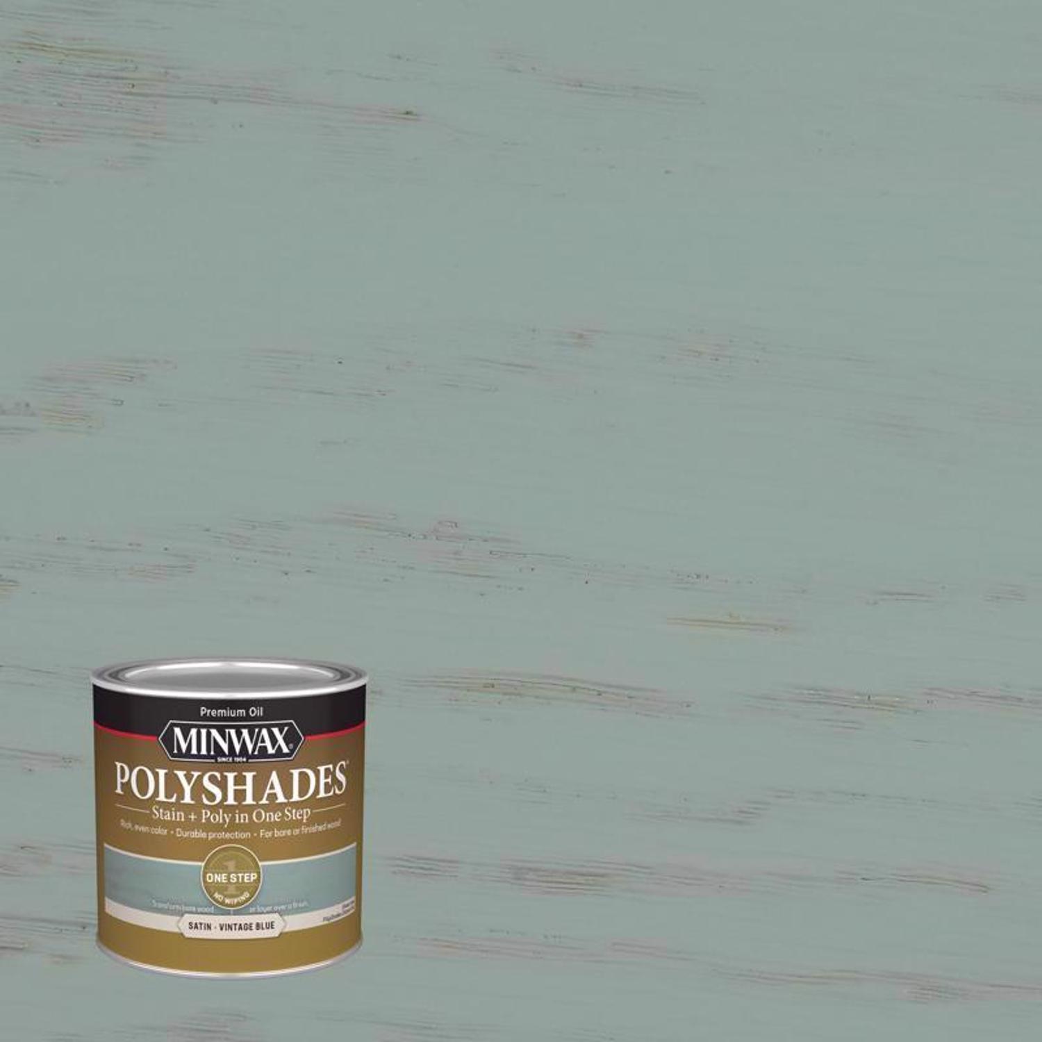 Minwax Polyshades Semi-Transparent Satin Vintage Blue Oil-Based Stain/Polyurethane Finish 0.5 pt - Intensery