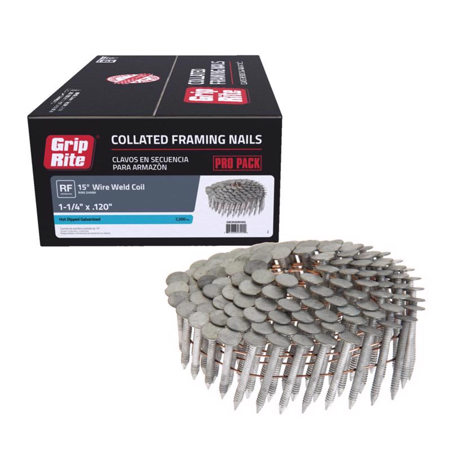 Grip-Rite 1-1/4 in. 11 Ga. Angled Strip Hot-Dip Galvanized Roofing Nails 15 deg 7200 pk - Intensery