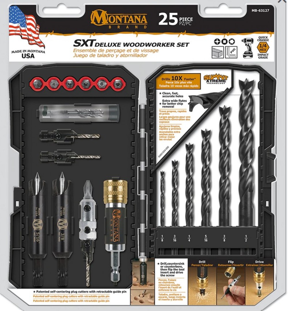 Montana Brand Deluxe Woodworkers Drill/Bit Set 25pc - Intensery