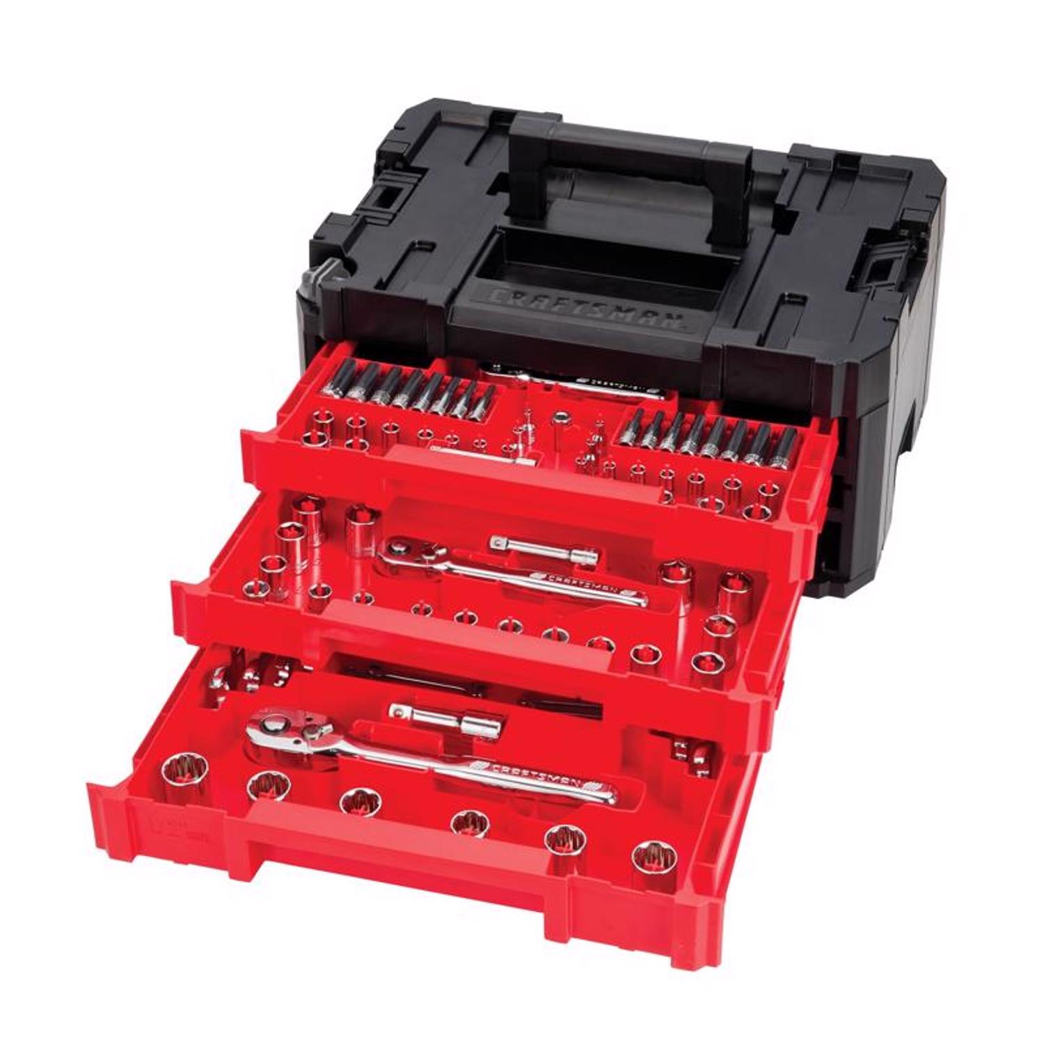 Craftsman Versastack 1/4， 3/8 and 1/2 in. drive Metric and SAE Mechanic\u0027s Tool Set 230 pc - Intensery