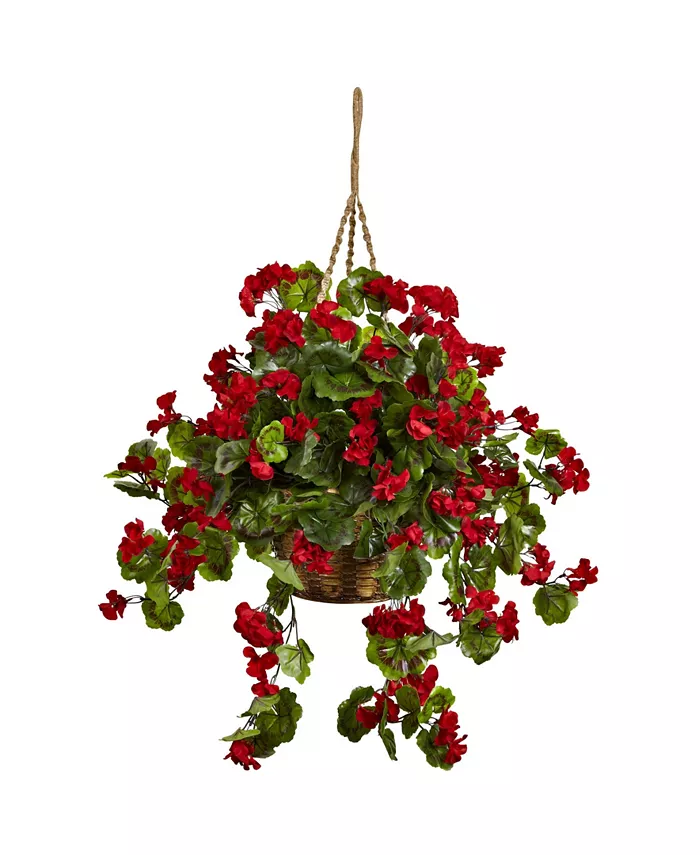 Nearly Natural Geranium UV-Resistant Indoor Outdoor Hanging Basket - Intensery