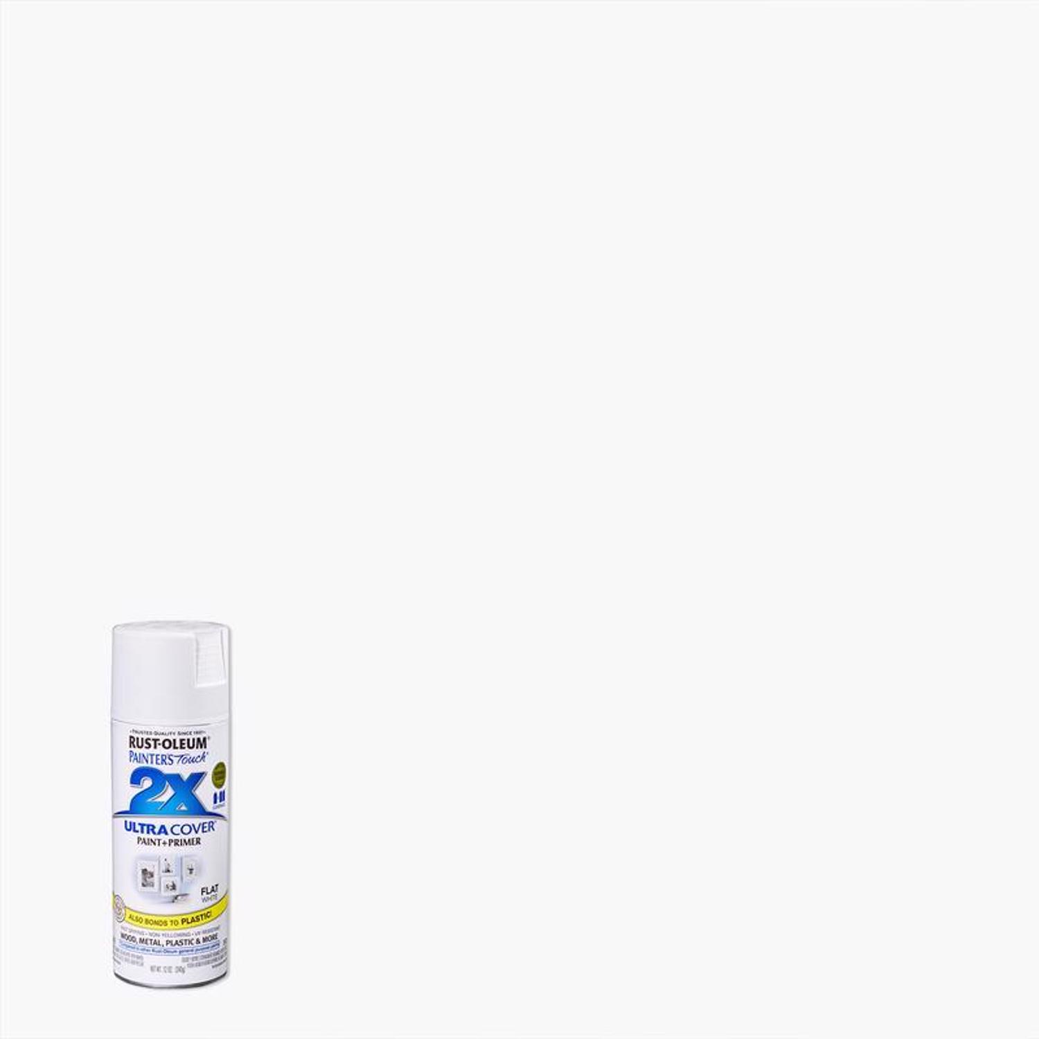 Rust-Oleum Painter\u0027s Touch 2X Ultra Cover Flat White Paint+Primer Spray Paint 12 oz - Intensery