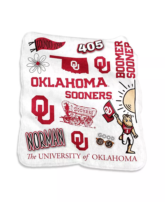 Logo Brands Oklahoma Sooners 50'' x 60'' Native Raschel Plush Throw Blanket - Intensery