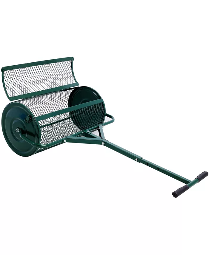 Simplie Fun Peat Moss Spreader 24inch，Compost Spreader Metal Mesh，T shaped Handle for planting seeding，Lawn and Garden Care Manure Spreaders Roller - Intensery
