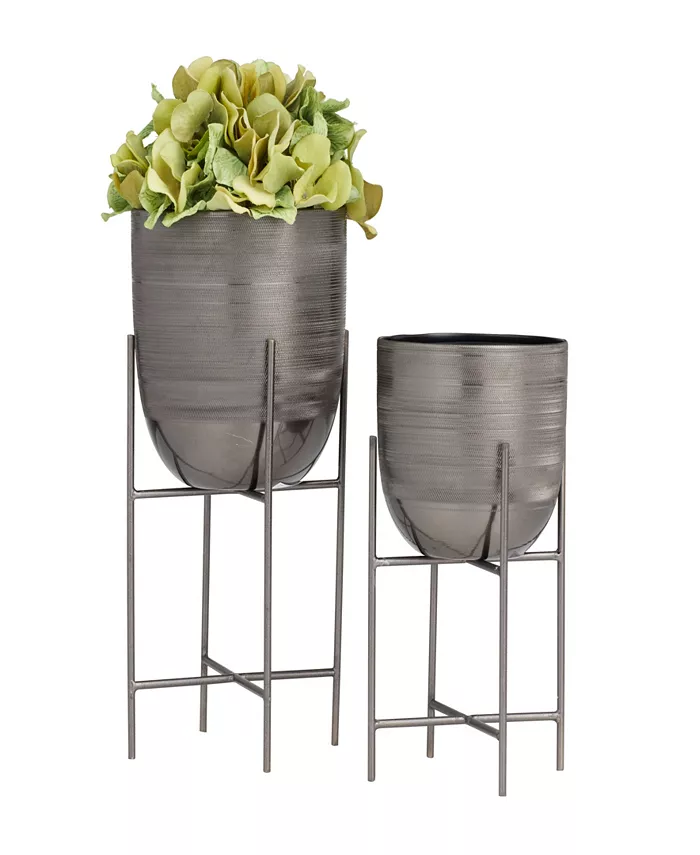 Rosemary Lane Metal Planter with Removable Stand Set of 2 - Intensery