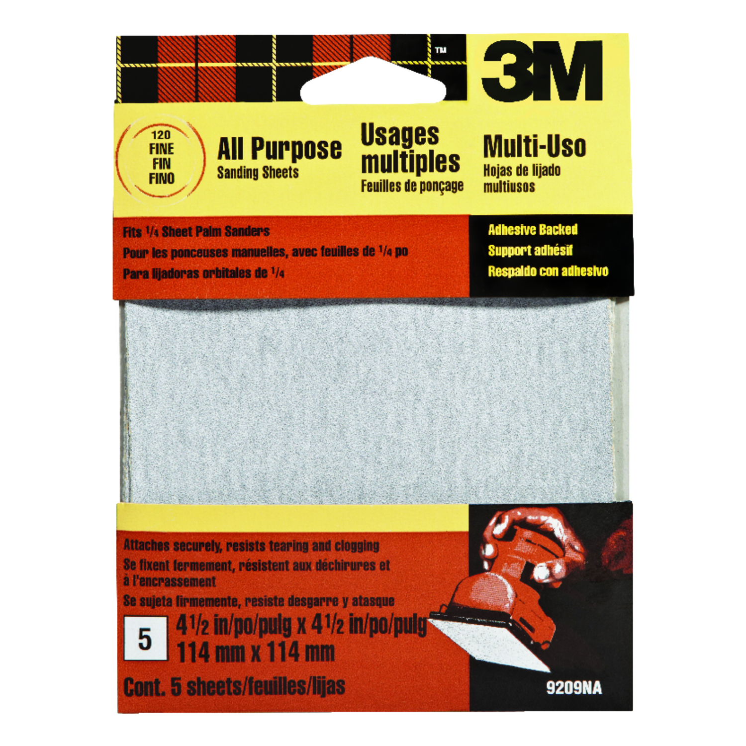 3M 4-1/2 in. L X 4-1/2 in. W 120 Grit Aluminum Oxide Sandpaper 5 pk - Intensery