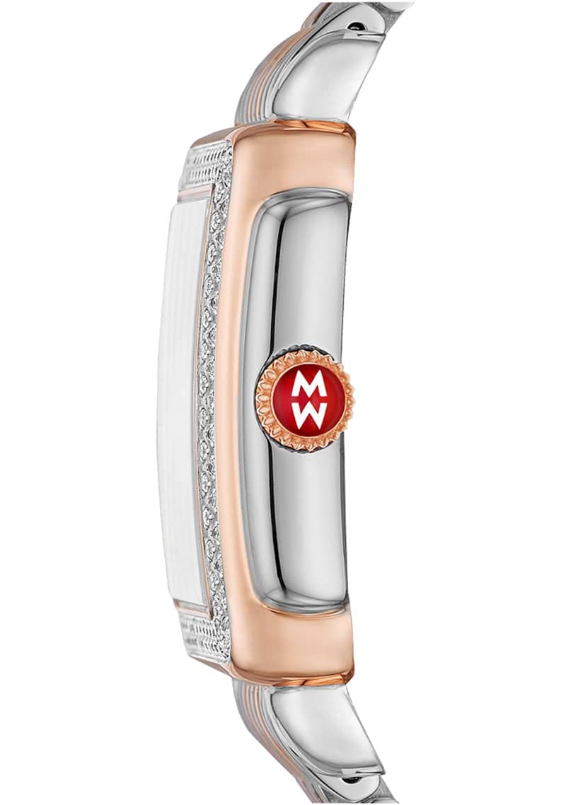 Michele Deco Madison White Silver Sunray w/ Diamond Dial Two-Tone Rose Gold Bracelet Watch， 33mm - Intensery