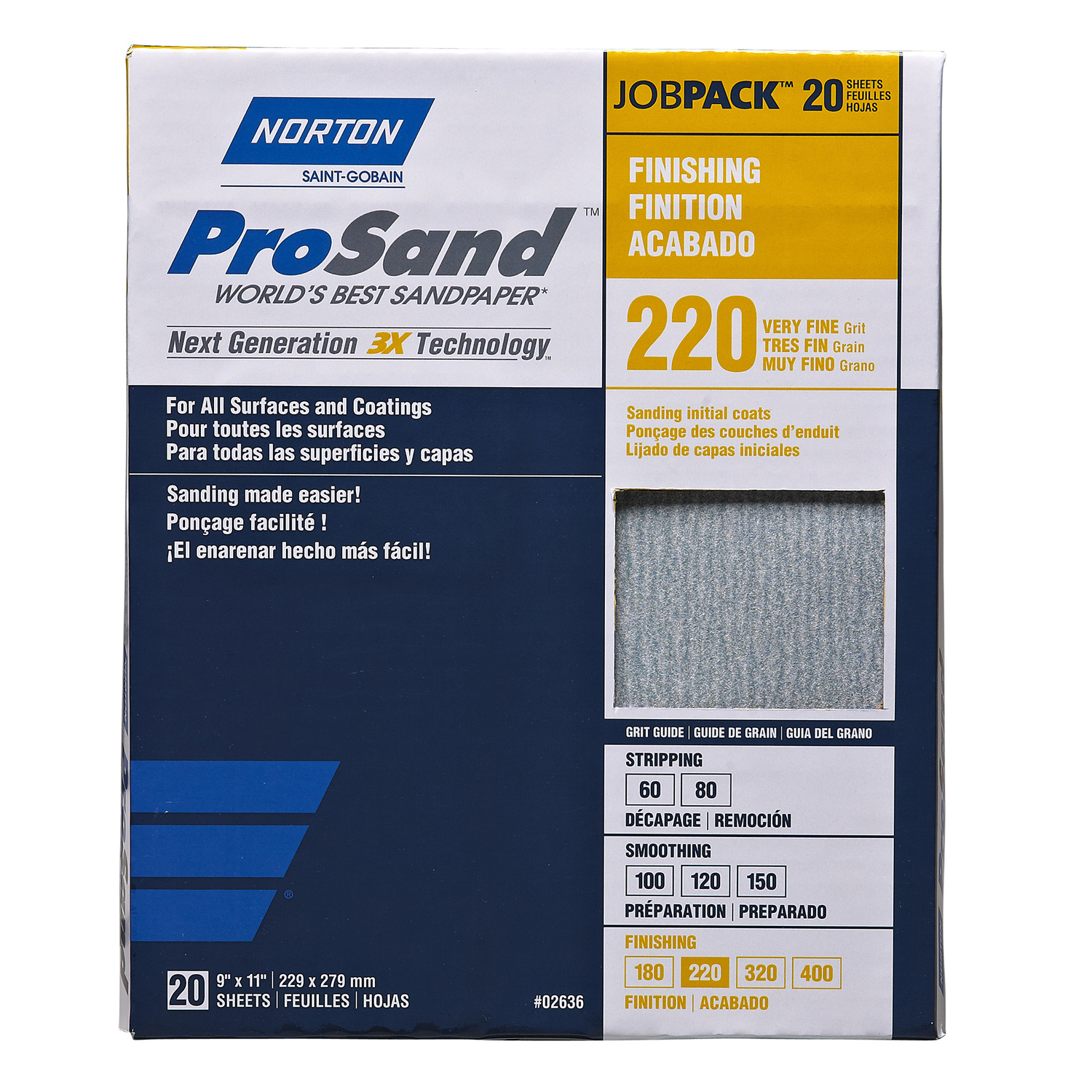 Norton ProSand 11 in. L X 9 in. W 220 Grit Aluminum Oxide Sandpaper 20 pk - Intensery